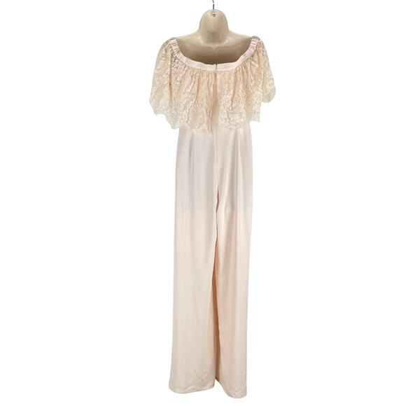 Theia BHLDN Mila Off the Shoulder Lace Jumpsuit Pink Braidesmaid Size 8 - Picture 9 of 13